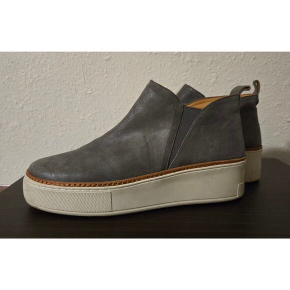 J/Slides Mika platform sneaker bootie in dark grey brush suede. - Picture 1 of 6